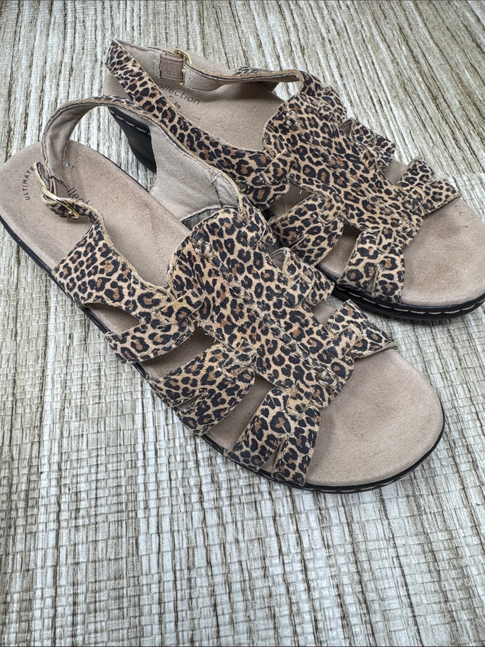 Clarks Leopard-Print Slingback Sandals in Tan and Black